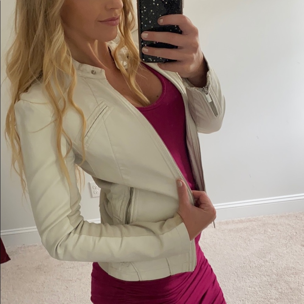 Cream Express Faux Leather Jacket NWT